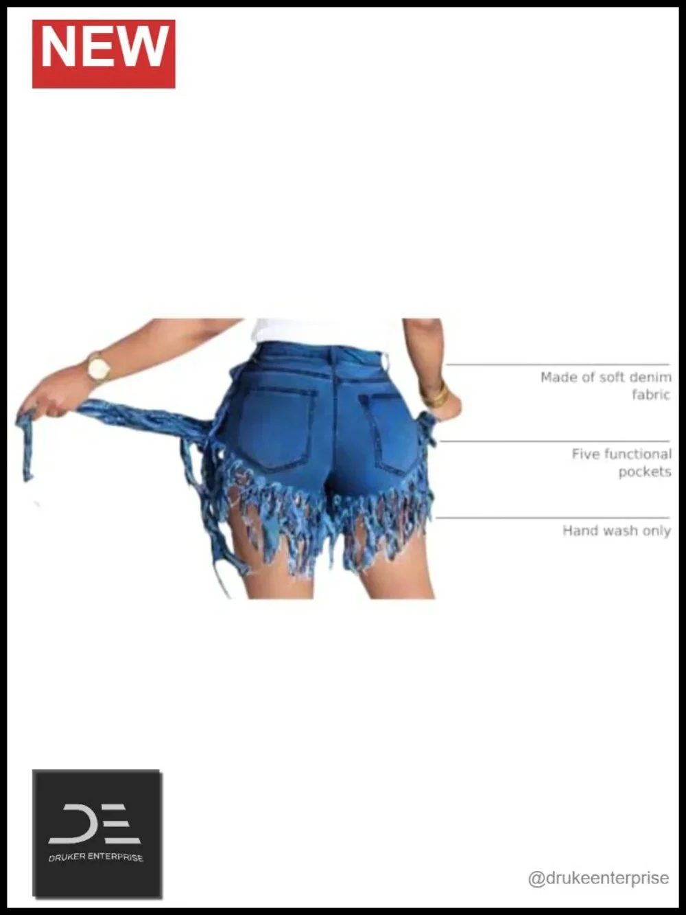 High Waisted Denim Jean Shorts with Frayed Hem Stretchy Casual
